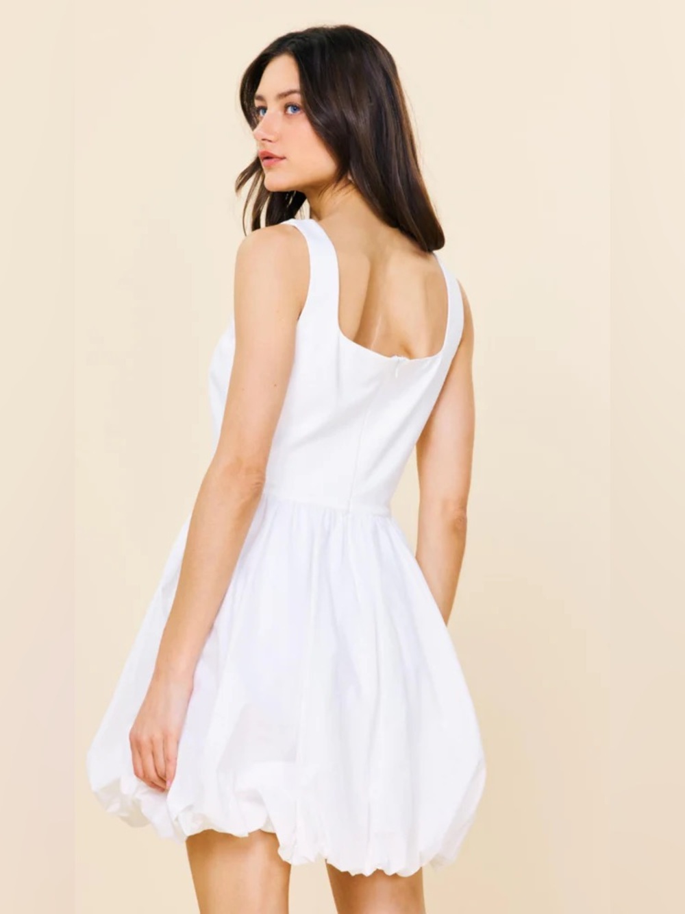 Skies Are Blue White Sleeveless Bubble Hem Mini Dress
